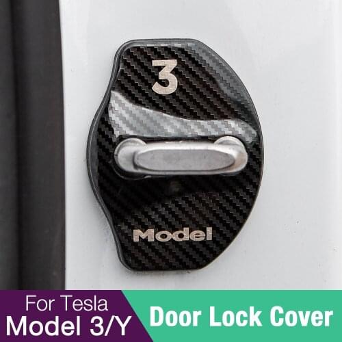 Model3 Y Car Door Lock Buckle Cover For Tesla Model 3 2021 Accessories Tesla Model Three Carbon Fiber Stainless Steel