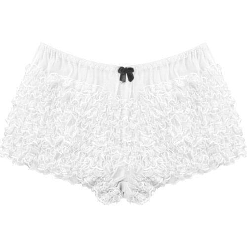 Men Adult Sissy Sexy Lace Ruffle Dance Shorts Elastic Translucent Shorts Boxer Panties Low Waist Underwear for Dance Practice