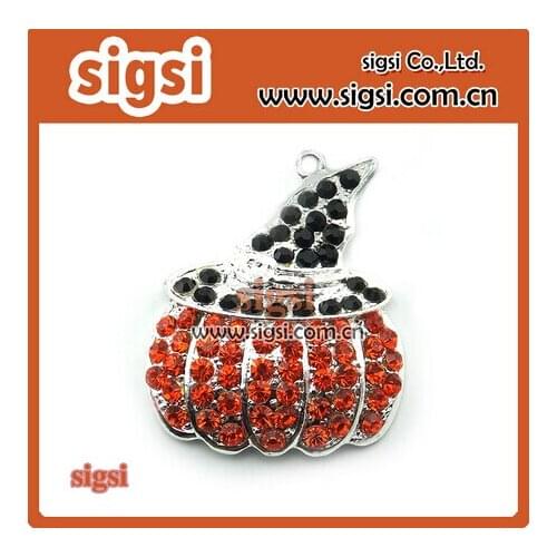 High quality Halloween rhinestone pumpkin with hat pendant