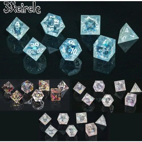 Top Quality 7 Piece Clear Square Corners Polyhedral Digital Dice Set Classic RPG for Tabletop Gaming