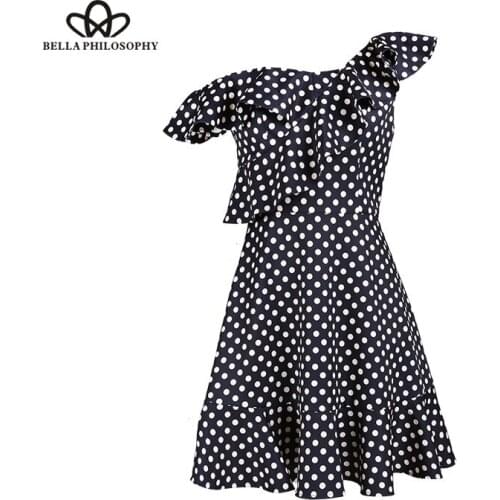 Wonder 2018new summer off-shoulder sexy women dress ruffle print vintage dot dress ladies vestidos Mini sweet chifon beach dress