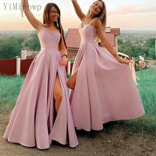 YiMinpwp Light Sky Blue Bridesmaid Dresses Spaghetti Side Split Floor Length A Line Country Wedding Guest Party Gowns Cheap