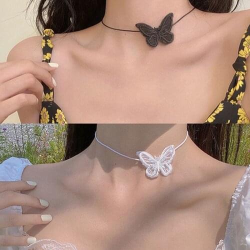 1PCS Sweet Butterfly Choker Fashion Lace Choker Clavicle Necklace Chain Collar Sexy Short Necklace for Women Girl Jewelry