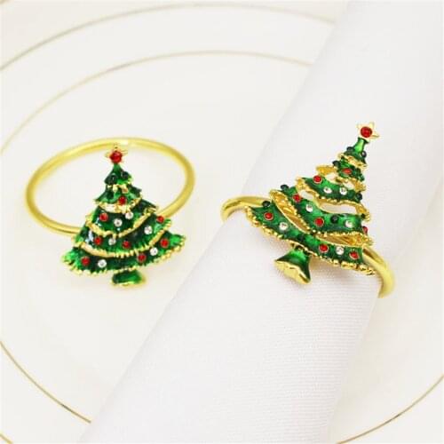 12PCS/Metal Green Diamond-studded Christmas Tree Napkin Ring Desktop Decoration Used for Reception, Wedding Banquet, Holiday Par