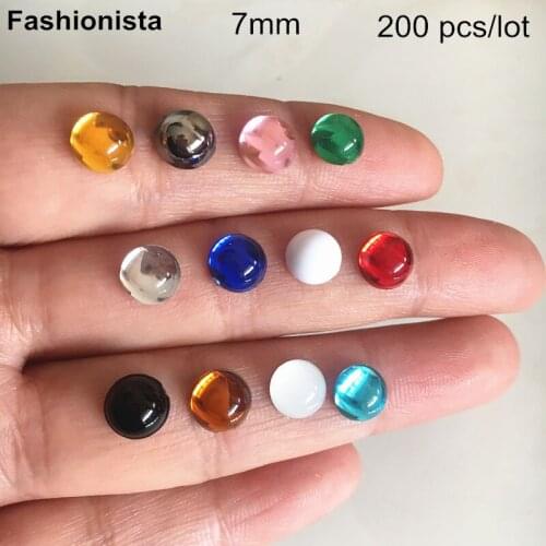 200 pcs 7mm Round Crystal Resin Cabochon Beads,Flat Back Acrylic Cabochons,Glue-on Domed Resin Stones,Various Colors Sparkling