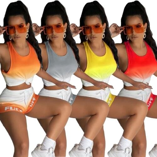 30M7420 Summer womens sportswear casual fashion letter print gradient sleeveless sportswear two piece set outfits for women