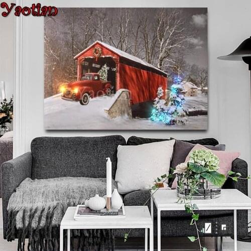 Red Truck Christmas Tree Diamond Painting Full Square Round Drill 5D Diy Diamond Embroidery Winter snow scene Diamond Mosaic art