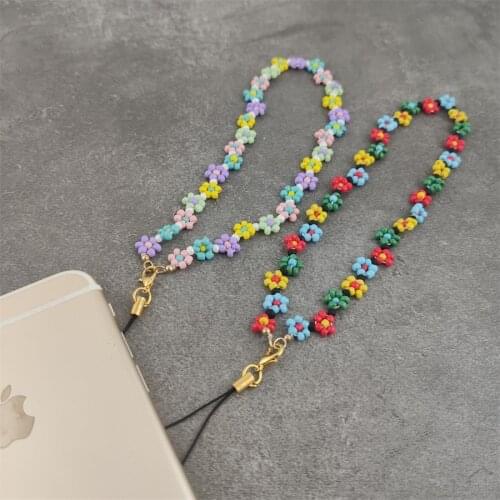 Beaded Flower Phone Chain Lanyard Small Beads short Anti-Lost Hanging Rope Holder Fashion Strap For Women