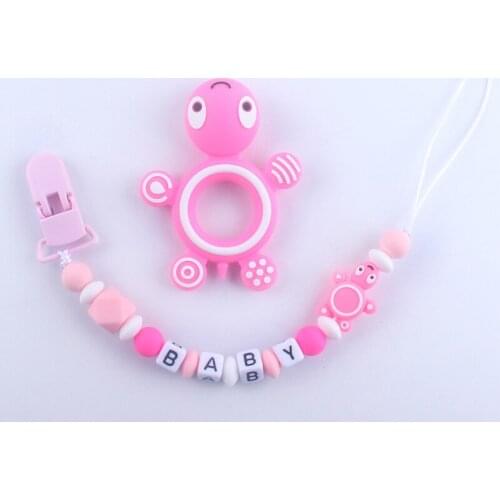 10PCs/lot Baby Silicone Pacifier Clip Chain Turtle Ring Baby Nursing Rattle Food Grade Silicone Beads Toys