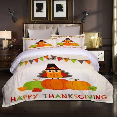 Lovely Owl Pumpkin Pattern Home Textile Children Happy Thanksgiving Bedroom Decoration Down Quilt Cover Pillowcase Bedding Set
