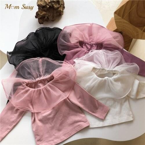 Baby Girl Princess Tshirt Lace Petal Collar Infant Toddler Cotton Tshirt Long Sleeve Girl Top Spring Autumn Baby Clothes 1-7Y