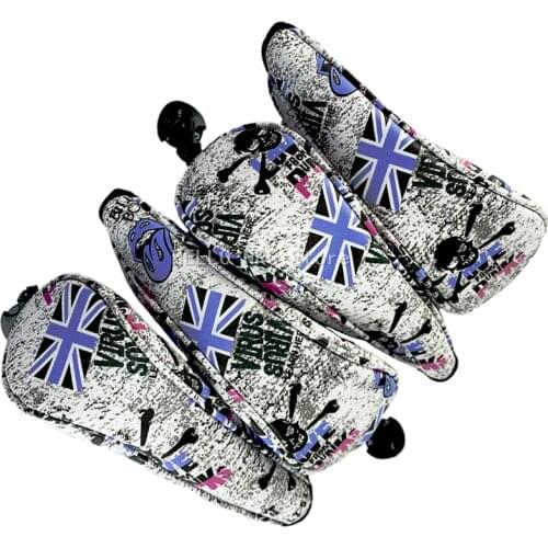 Golf Club Headcovers 4Pcs Set Hybrid Wooden Skull Print PU Leather Waterproof Protect