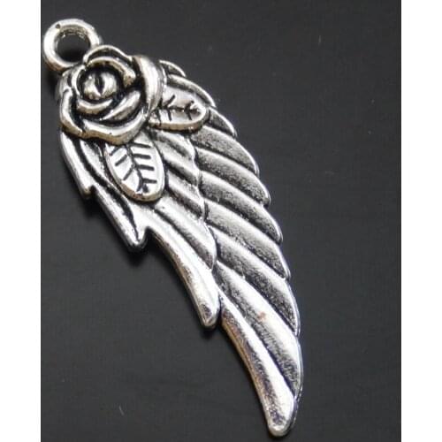 GraceAngie 20PC Silver Color Alloy Plant Flower Rose Symbolizes Peace Model Wings Charms Pendant Jewelry Making Accessiores