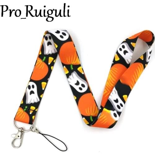 100pcs Halloween Pumpkin Neck keychain necklace Anime Cartoon Neck Strap Lanyard ID badge holder Keychain Lanyards ribbons
