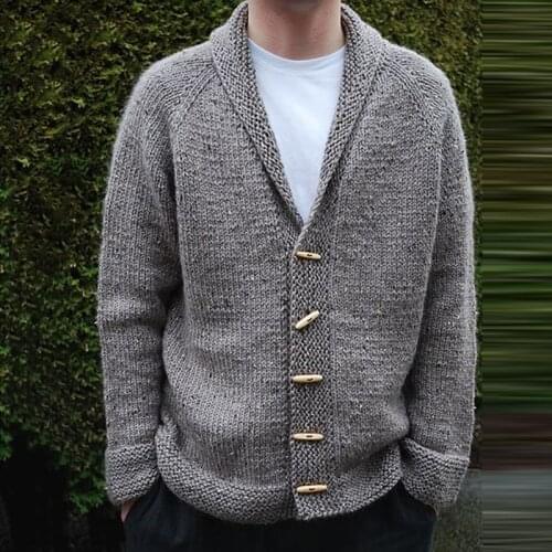 Grey Cardigans Men Cotton Sweater Long Sleeve Mens V-Neck Sweaters Loose Solid Button Tops Fit Knitting Casual Style Clothing