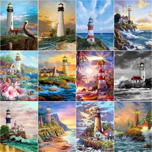 GATYZTORY DIY Picture By Numbers Seaside Lighthouse Landscape For Adults Children Handpainted Unique Gift Painting Home Decor