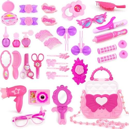 Beauty & Fashion Toys with Cute Bag Simulation Toy DIY Dressing Cosmetic Princess Hairdress Pretend Play For Kids Pretend Play