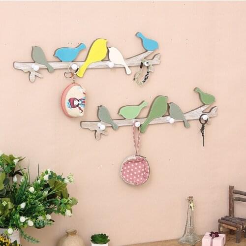 Creative Colorful bird wood shelf clothes cat storage rack key holder wall hanging organizer home decor