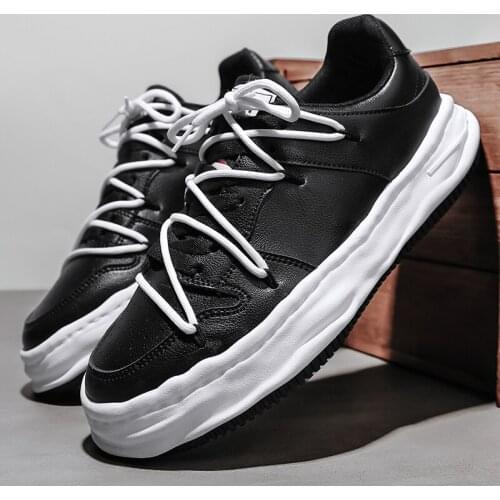 Fashion Flats Casual Shoes Thick Sole Leather Board Sneakers Lace Up Men Sports Shoes Personality Student Outdoor Walking Tennis