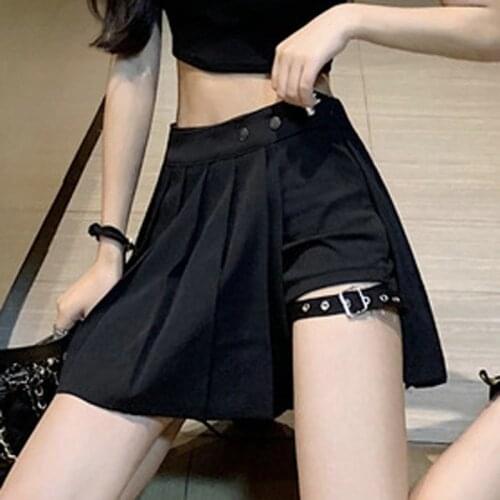Summer Women Mini Skirts Vintage Gothic High Waist Pleated Skirts 90S Streetwear Bottom Y2K Skinny Black Pleated Skirt 2021 New