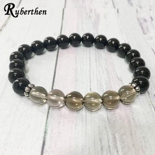 Ruberthen Hot Sale Vintage Design Bracelet A Grand Black Tourmaline Stone Bracelet Natural Smoky Quarz Energy Jewelry