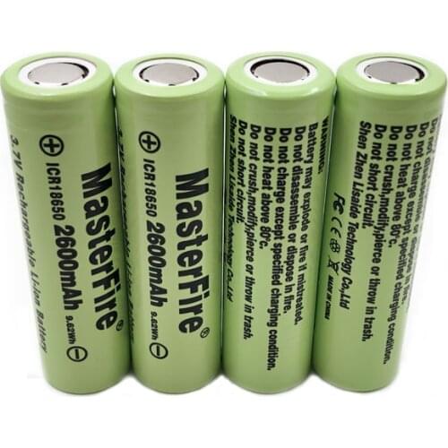 MasterFire ICR18650-26F 18650 2600mah 3.7V 9.62Wh Rechargeable Lithium Battery Cell For LED Flashlight Headlamp Batteries