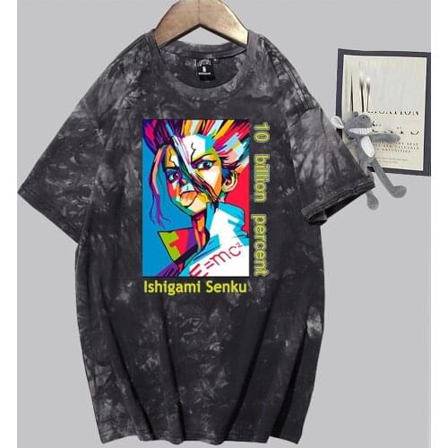 Mannen T-shirt Dr.STONE Harajuku Koele Unisex Cool T-shirt Japanse Anime Ishigami Senku Tie Dye Streetwear Plus Size T-shirt
