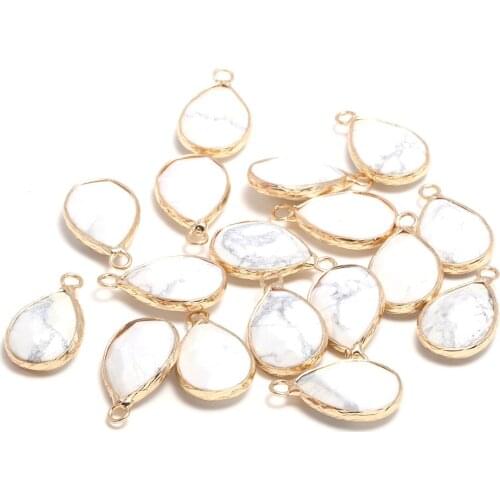 New 5pcs Natural Stone Water Drop Shape Section White Turquoi Pendants for Jewelry Making DIY Necklace Size 13x23mm