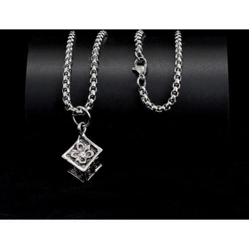 New Arrival Retro square flower gothic pendant necklaces men women stainless steel long necklace hip hop jewelry drop shipping