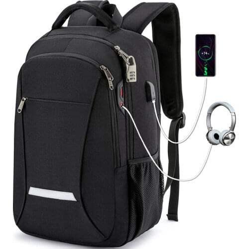 RFID Men Reflective Strip Anti-theft 15.6 Inch Laptop Backpack Notebook USB Waterproof Rucksack School Travel Bag Pack For Male