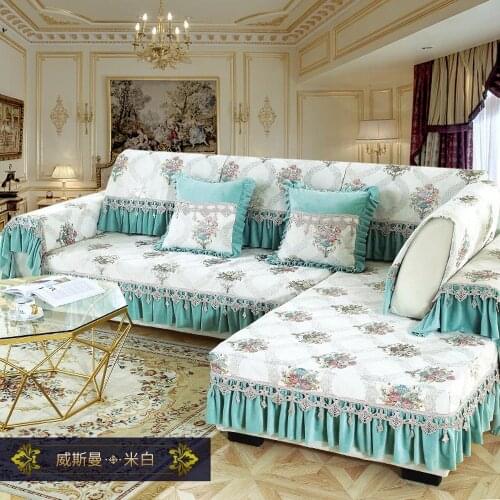 Luxury Creamy-white Chenille Sofa Cover High-grade Sofa Towel Cushion Pillow Case Exquisite Jacquard Lace Combination Sofa Set