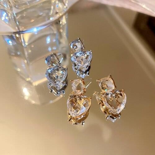 Heart Crystal Earrings for Women Bijoux Small Geometric Dangle Earrings 2021 Fashion Jewelry