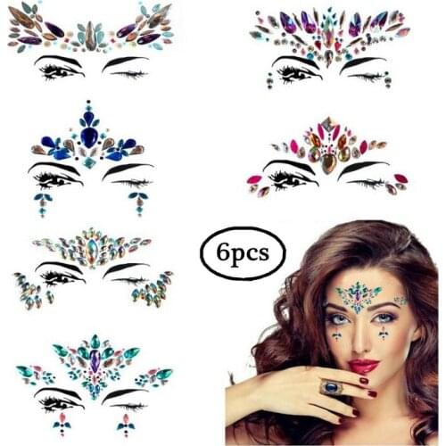 6pcs/set Sexy Women Face Jewels Gems Festival Party Body Arms Chest Waist Rhinestone Glitter Jewelry Sticker Beauty Makeup Tools