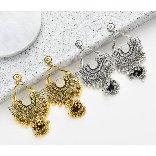 Vintage Silver Color Handmade Bells Beads Indian Jhumki Jhumka Earrings for Women Bohemia Gypsy Tribal Afghan Party Jewelry