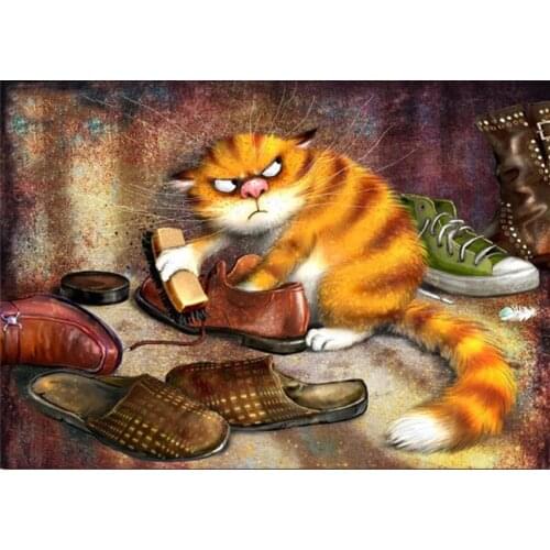 Shoe-shining Cat Animal Needlework Cross stitch 14CT Unprinted Embroidery kit Art Cross-Stitching,DIY Handmade Home Decor