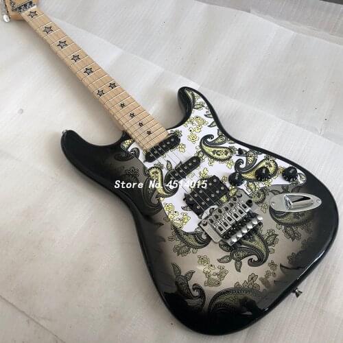 High-grade double-rocking 6-string electric guitar, front and back printing, maple fingerboard, alder body, chrome-plated access