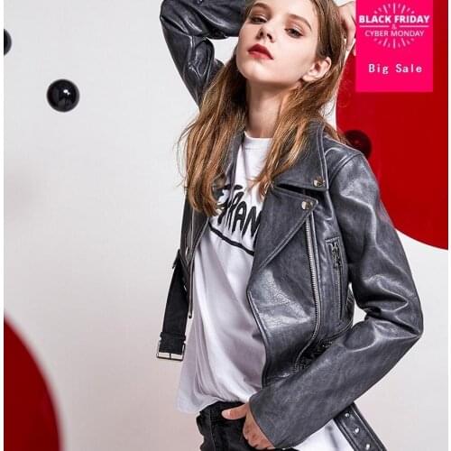 4 Colors 2020 autumn Fashion brand Good Quality leather jacket Ladies Street style zipper PU Leather Jacket with belt wj1082