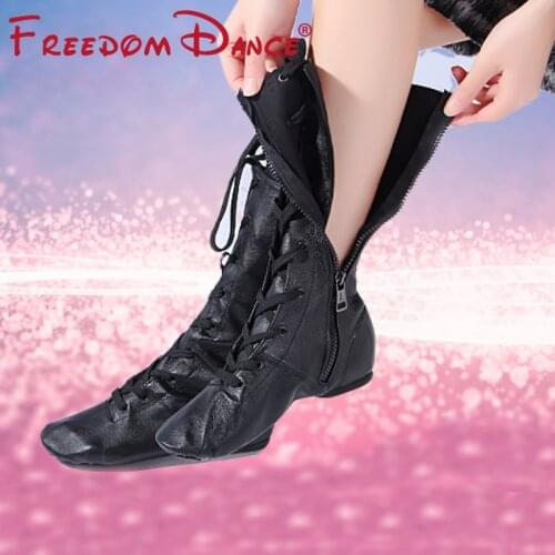 Natural Leather High Dance Boots For Women Side Zip Ballet Yoga Fitness Jazz Dancing Shoes Students Stage Performance Shoe Girls