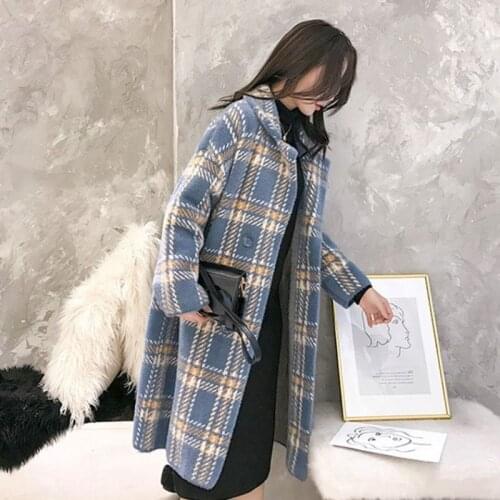 Imitation Mink Velvet Plaid Coat Womens 2021 Autumn Winter Korean Mid-Length Loose Thick Knitted Sweater Overcoat Temperament