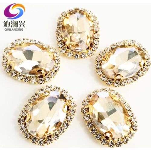 Golden champion oval shape top quality Glass Crystal buckle,golden bottom sew on rhinestones,Diy/Clothing/wedding decoration