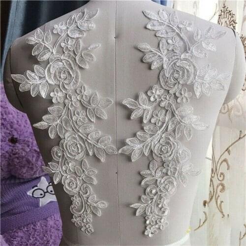 1 Pair of Applique Lace Embroidery Trimming Sewing Pattern DIY Wedding Bridal Crafts