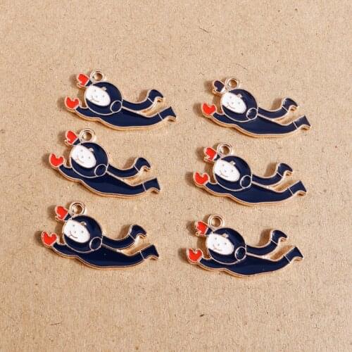 10pcs 25*13mm Enamel Flying Astronaut Charms Pendants for Jewelry Making Necklaces Earrings Keychain DIY Crafts Accessories