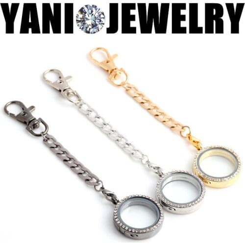 10pcs/lot Mix Color Round 30mm Rhinestone Glass Living Memory Charms Locket Keychain Floating Locket Keychain Key Ring