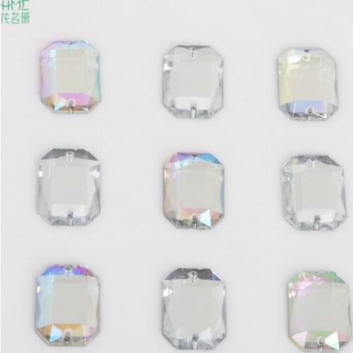 50pcs 13x18mm Rectangle Grid Face Acrylic Crystal Sew On Flat Rhinestone for Clothing Shoes Wedding Decoration DIY Craft