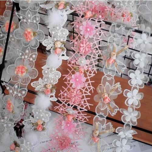 50cm Flowers beaded Lace Trim Ribbon Organza Sewing gift Wrapping costume Dress hat Trims Home Textile Clothing Accessories DIY