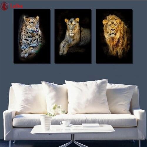 5D DIY Diamond Painting Vintage Animal Painting Lion Tiger Leopard Pictures cross stitch mosaic full square/round diamond 3pcs