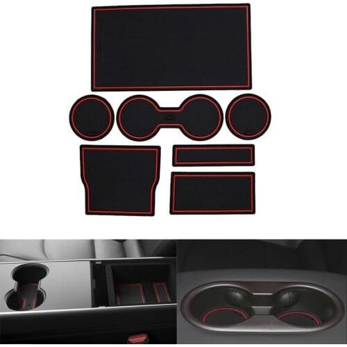 7Pcs/set Car Central Console Box Water Cup Holder Anti-slip Dustproof Pad Mat For Tesla Model 3 2017 2018 2019