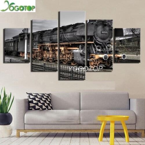 Full Square Round Drill 5D DIY diamond painting 5 Pieces Retro Train Landscape Diamond Embroidery art craft,Living decor ML1400