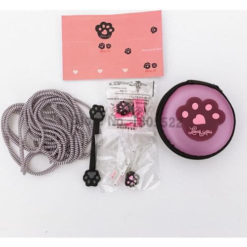 For iphone 5 6 6s 7 8 Earphone Case Cartoon USB Cable Earphone Protector Set With Cable Winder Stickers Spiral Cord Protector