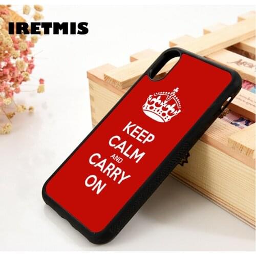 Iretmis 5 5S SE 6 6S Soft TPU Silicone phone case cover for iPhone 7 8 plus X Xs 11 Pro Max XR KEEP CALM & CARRY ON RED